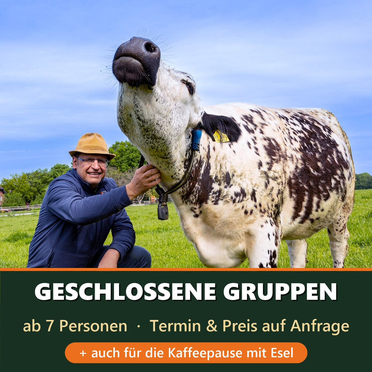 Kuhkuscheln für geschlossene Gruppen ab 7 Personen – auch für die Kaffeepause mit Esel