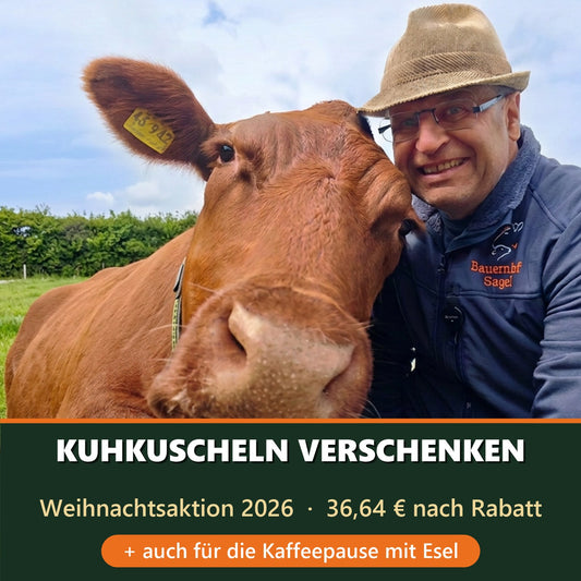 Kuhkuscheln verschenken – Weihnachtsaktion 2026, 36,64 € nach Rabatt – auch für die Kaffeepause mit Esel